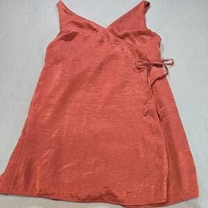 Lulus Rust Satin Style Wrap Mini Dress Made in USA Size L Date Night Party